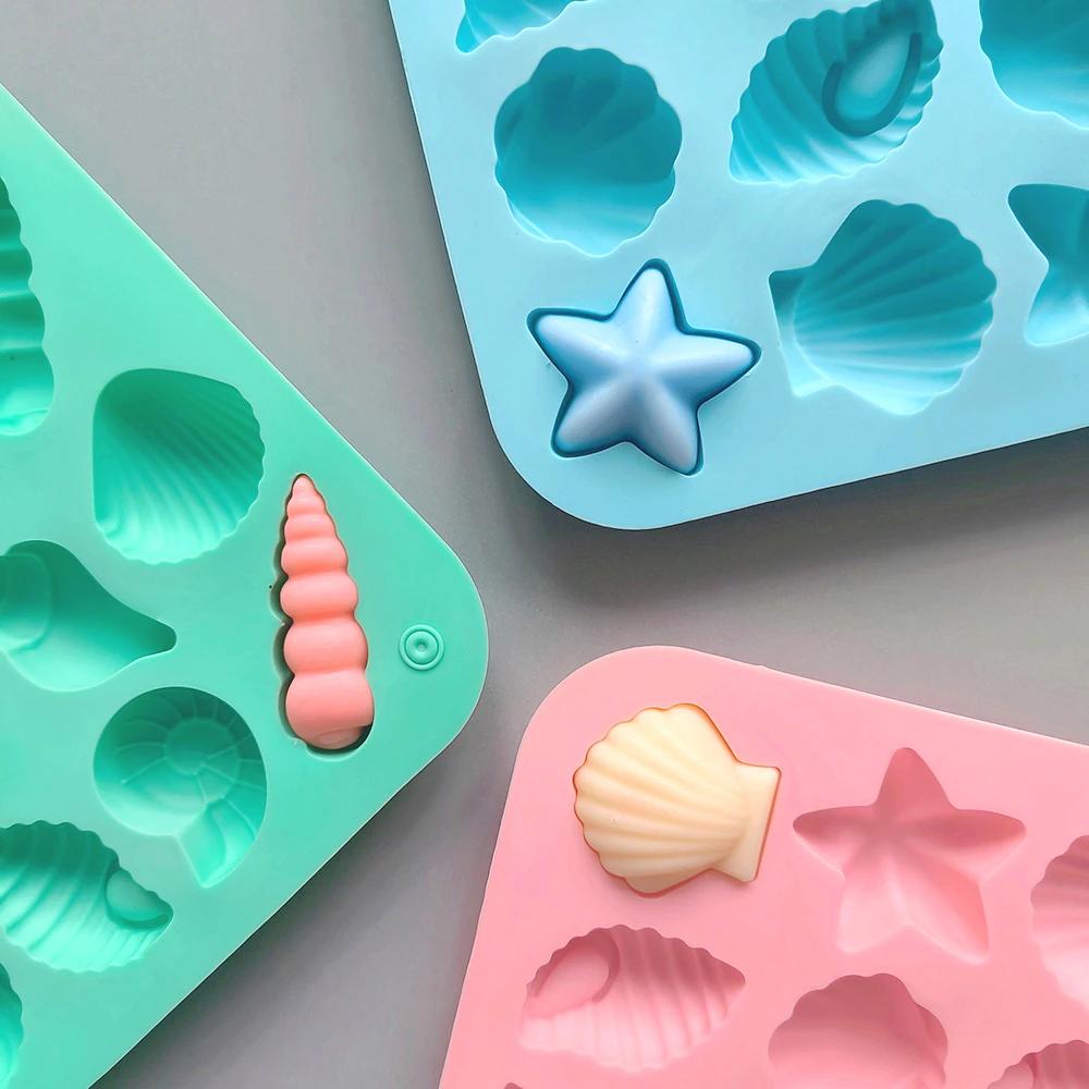 16 отверстий Морские ракушки Шоколад Силиконовые формы 3D Ракушки Желе Помадка Формы Звезды Смола Декор для вечеринок Свечи Подарки на День Рождения