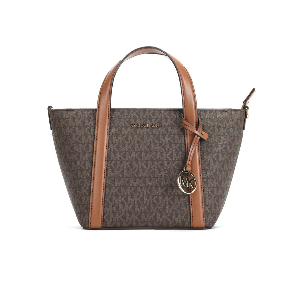 Michael Kors Mk Pratt Логотип Молния Покрытый холст Сумка-тоут Женские сумки-тоты Коричневый 35S4G3FM1B-BROWN