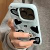 Чехол для телефона с узорным коллажем из черных сердечек, набросок, для iPhone 11 12 13 14 15 16 17 Pro Max 17 Air 14 15 Plus, задняя крышка с волнообразной текстурой