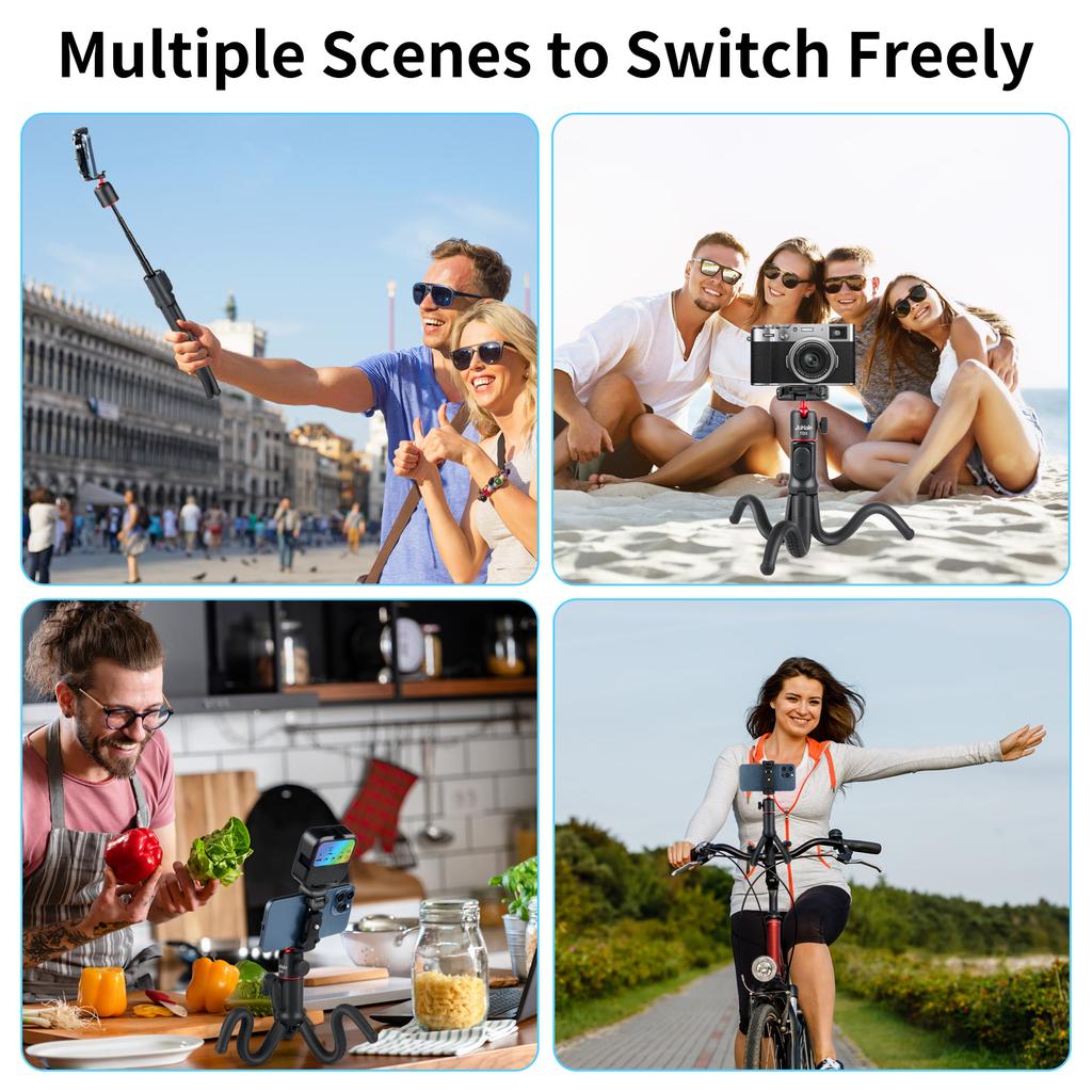JoHalF Extendable Octopus Tripod Flexible Selfie Stick Tripod Stand with Phone Holder 1 4 Inch Screw Remote Shutter for