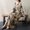 2025 Women Plus Size Spring Long Dress Loose Basic Printing Vintage Casual Floral Oversize Long Sleeve Maxi