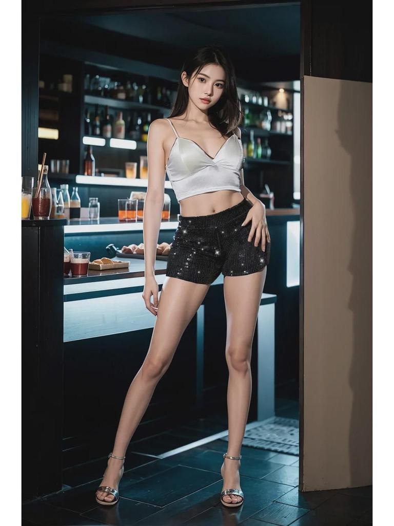 Новые женские шорты с высокой талией, расшитые пайетками — европейский и американский стиль с высокой эластичностью для стильного повседневного образа и выступлений в баре