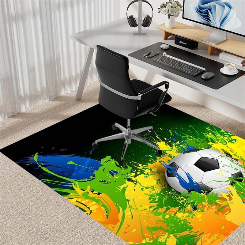 Football Soccer Ball Splash Art Green Yellow Blue Print Area Rug Non‑Slip Floor Mat Carpet for Living Room Bedroom Sports Decor
