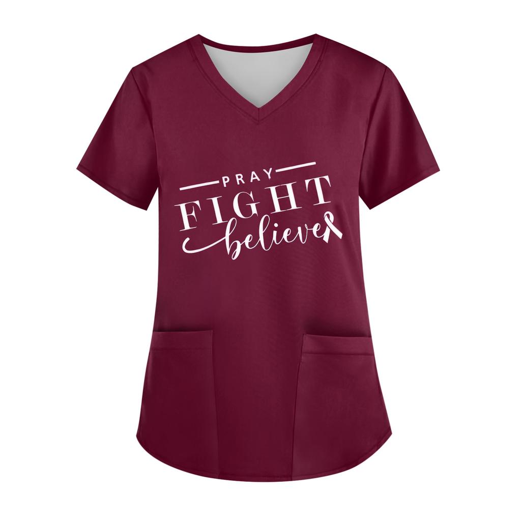 Женский топ с V-образным вырезом, короткими рукавами, карманом и боковым разрезом