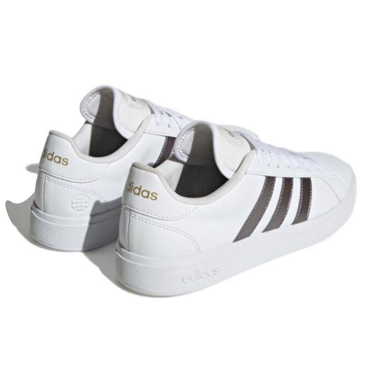 Adidas Neo Grand Court Lightweight Slip Resistant Durable Low Top Skate Shoes Women Sneakers White Silver HR0248
