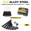 261Pcs M6 Push-Button Hex Screw, Black Oxide, Allen Drive, Hex Screw, Nut, Washer Sorting Kit, For Wood, Bicycle Repair