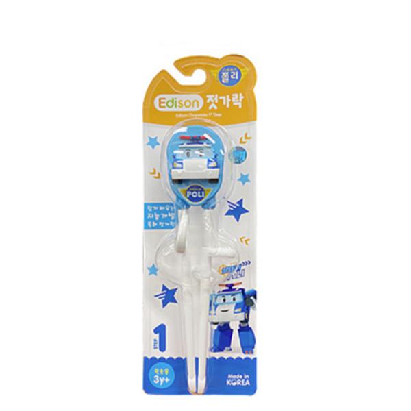 Edison Robocar Poli Left-handed Correction Chopsticks Level 1, Brave Police Car Polly, 1 Piece, Korean Popular Tableware