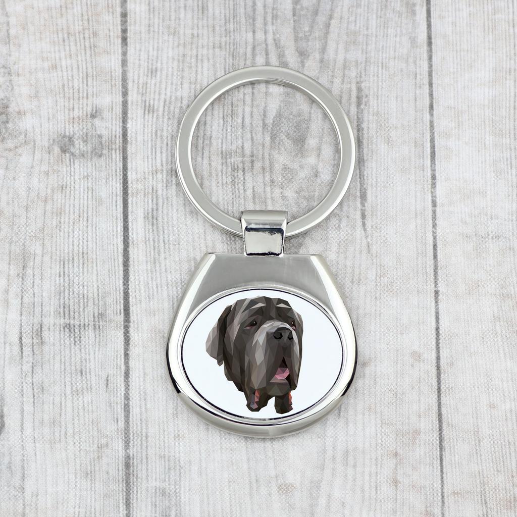 Неаполитанский мастиф, Мастино Наполетано - геометрический брелок с фотографией и надписью Art-Dog