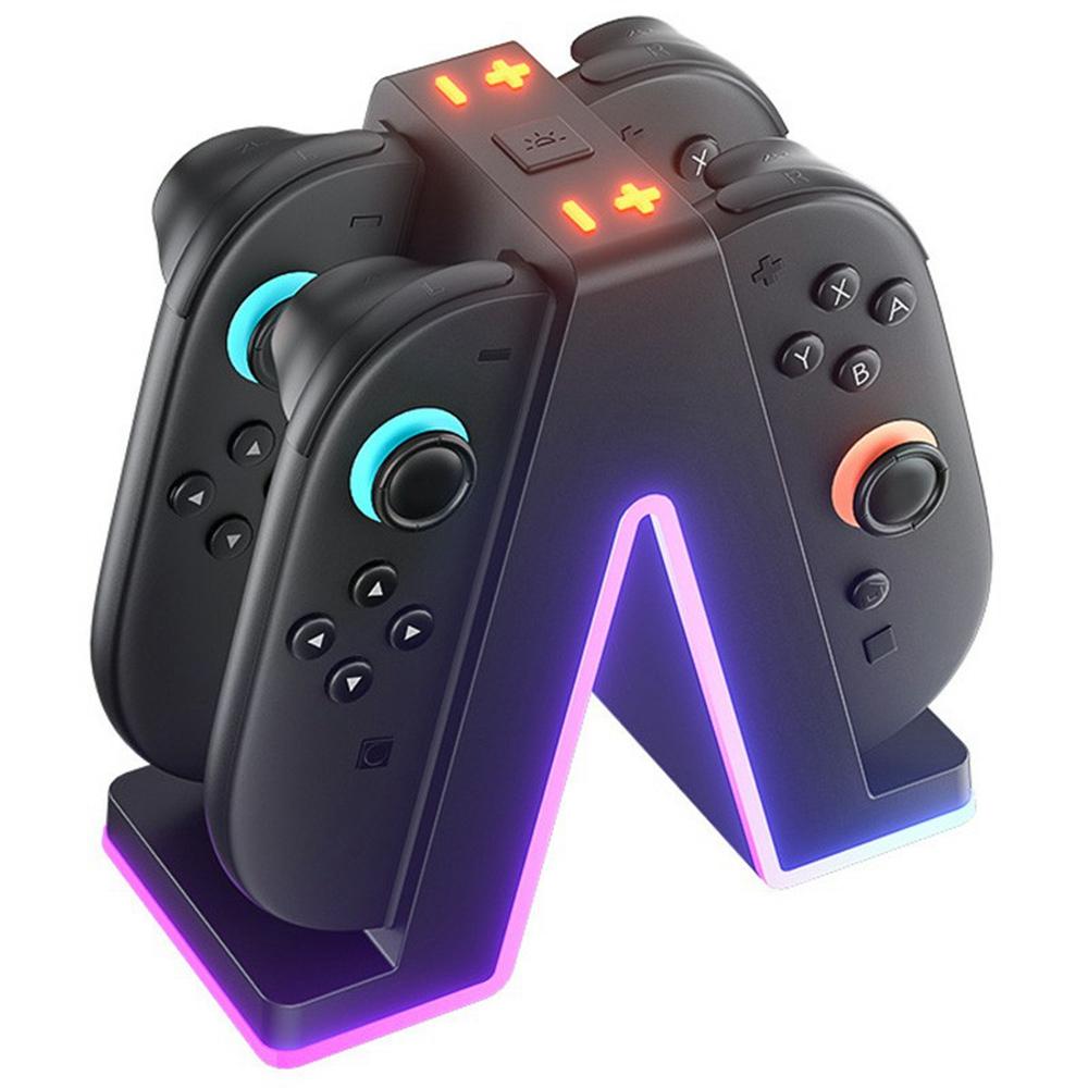 HBS-2849 4 in 1 Charging Station for Nintendo Switch 2 Joy-Pad Charging Dock with RGB Lighting / Magnetic Attachment / Indicator Lights