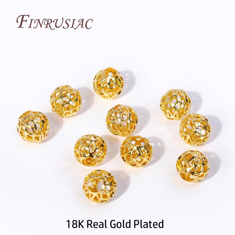 High Quality DIY Jewelry Accessories 4/5/6/8MM Brass Round Hollow Spacer Beads 18K Gold Plated Separator Beads Bracelet Beads