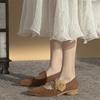 2024 Vintage Flower Mary Jane Shoes Suede Ballet Pleated Flat Decoration Comfortable Soft Round Toe Shoe for Women Female Loafers