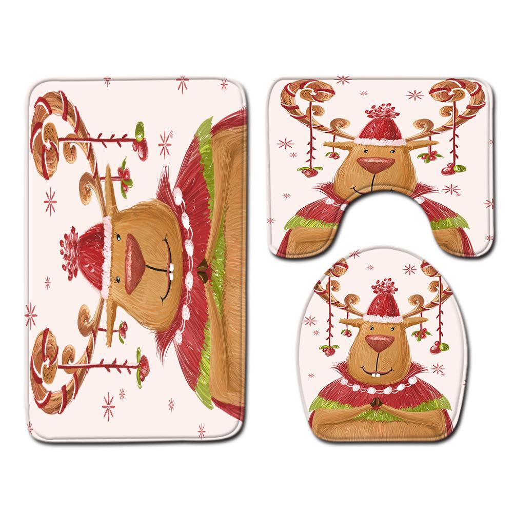 Рождественский коврик для ванной, туалетный трехпредметный набор