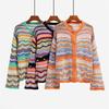 IHUASU Women's Autumn and Winter Striped Sweater Women Loose Rainbow Knit Cardigan