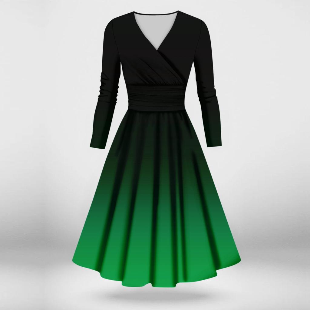 Женское повседневное и модное сексуальное платье с v-образным вырезом и длинными рукавами с градиентным принтом