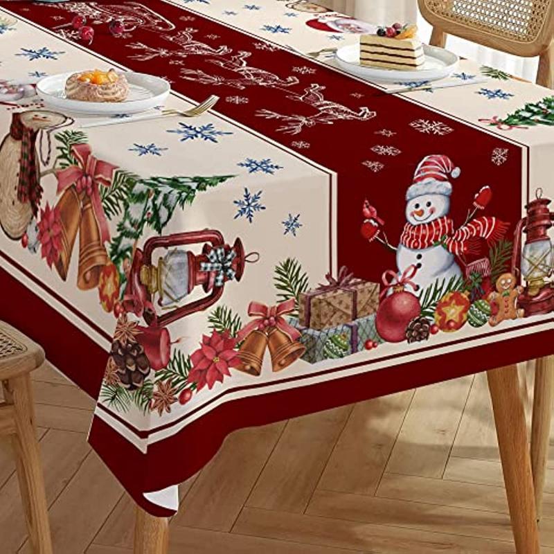Christmas Table Cloth Snowman Printed Rectangular Tablecloth Christmas Dining Table Cloth Farmhouse  Year Decoration Gift