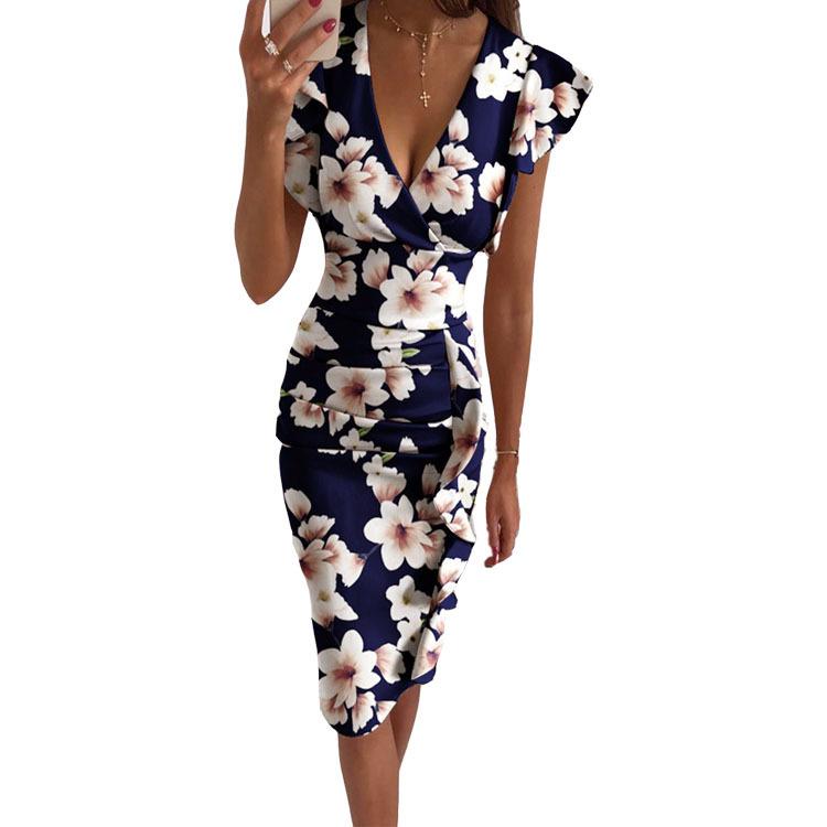 JKASHDK Women's Fashion Summer Spring Solid Color Print Short Sleeve V-Neck High Waist Casual Dresses