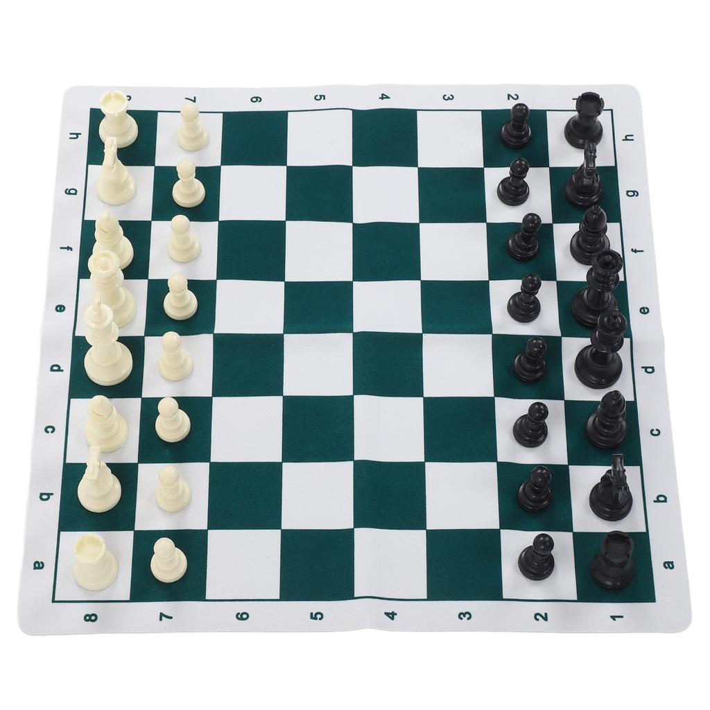 Chess Set Plastic Chess Board Set Desktop Game with 50x50cm Artificial Leather Board for Party