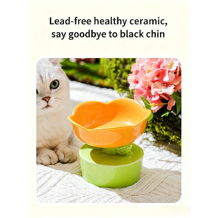 Flower Shape Ceramic Elevated Cat Bowl Puppy Dog Food Water Snack Bowl For The Cat Raised Cat Dish Feeder Drinker Pet Supplies