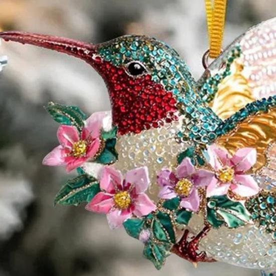 Hummingbird Christmas Ornaments Glitter Rhinestones Floral Hummingbird Ornaments for Christmas Tree 2D Acrylic Keepsake Gifts for Bird Lovers