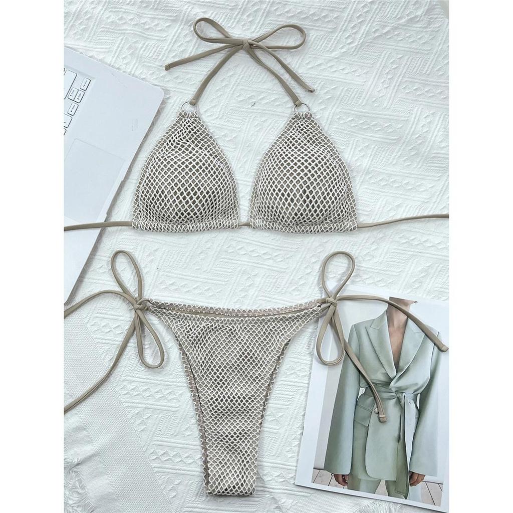 Sexy Halter Mesh Fish Net Brazilian Bikini Female Swimsuit Women Swimwear Two-pieces Bikini Set Bather Bathing Suit Swim