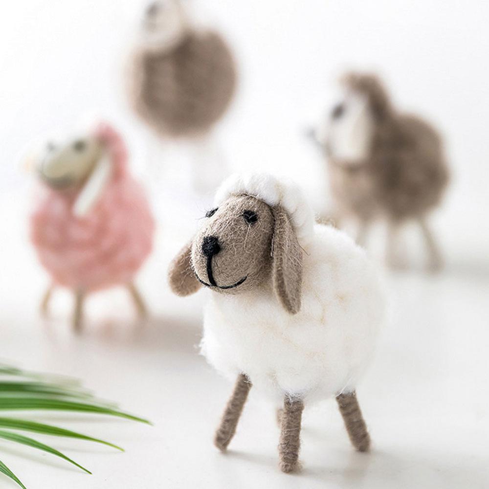 Wool Holiday Christmas Felt Sheep Figurines Party Supplies Statue Miniature Home Decoration
