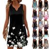 Women Summer Dresses V-Neck Print Sleeveless Sundress Casual Dress