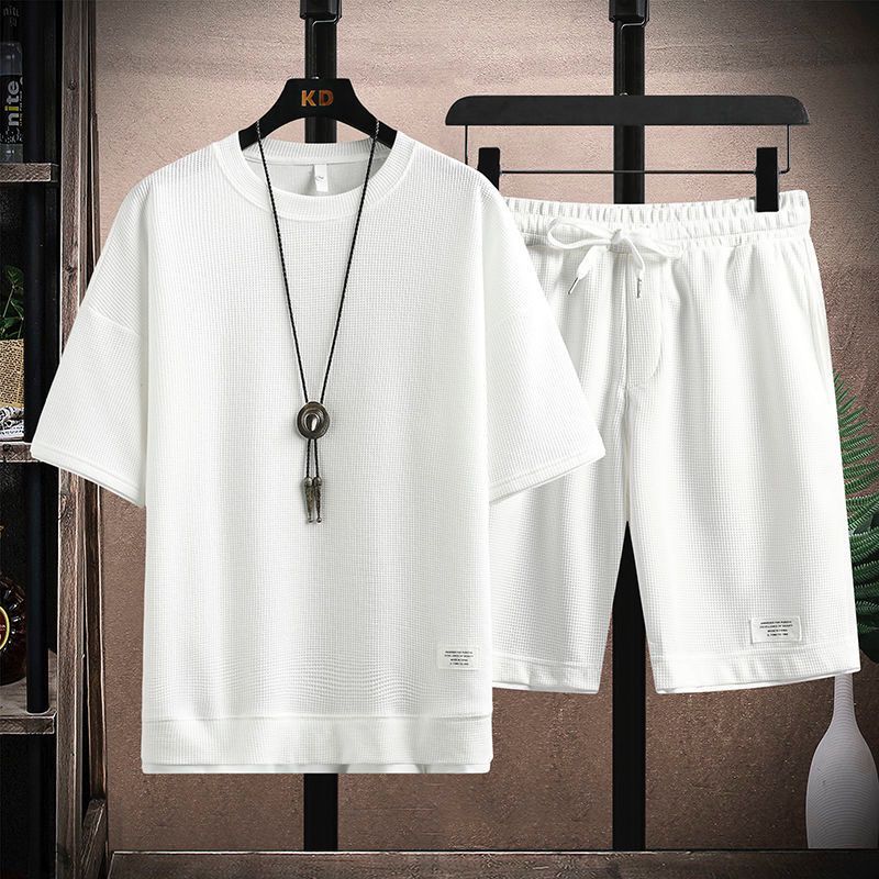 Летний мужской комплект из двух предметов из льняной ткани, повседневная футболка и шорты, мужской спортивный костюм, модный спортивный костюм с короткими рукавами, мужские костюмы