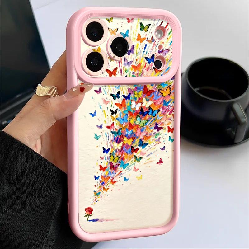 Розовый чехол с бабочками для iPhone 17 Pro Max Чехол iPhone 16 15 14 13 Pro Max 11 17e 16e Ударопрочный бампер Мягкий силиконовый чехол для телефона