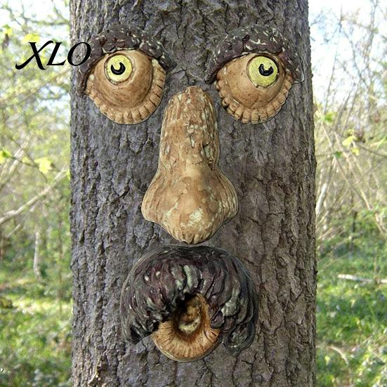 Whimsical Forest Tree Art Glow?in?the?Dark Face Garden Decor, Funny Old Man Bark Ornaments Resin Ornament, Outdoor Halloween Easter Hugger Yard