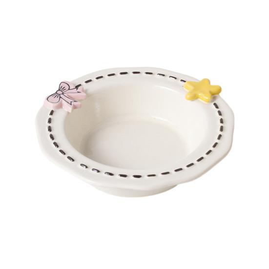 Nostalgie Ceramic Feeding Bowl for Dogs & Cats, Whisker Friendly Kitten Food Water Dish, Wide Shallow Pet Feeder Plate Dry Wet
