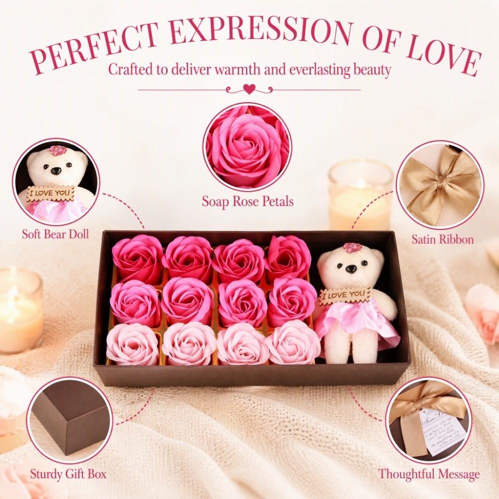 Pink Color Soap Flower Bear 12 Bouquet Romantic Bear Rose Flower Plush Bear Romantic Occasion