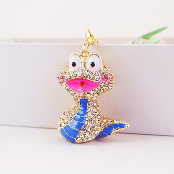 Очаровательный брелок со змеей и стразами - милый мультяшный кулон в виде металлического животного в подарок