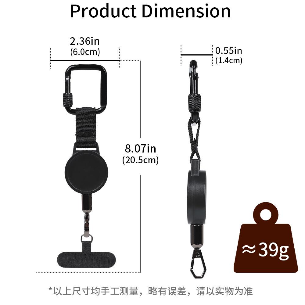 Retractable Anti-Theft Phone Holder, Carabiner Clip Phone Buckle, Rotating Lock, D-Shaped, Square, Shark, Strap Options, Tether