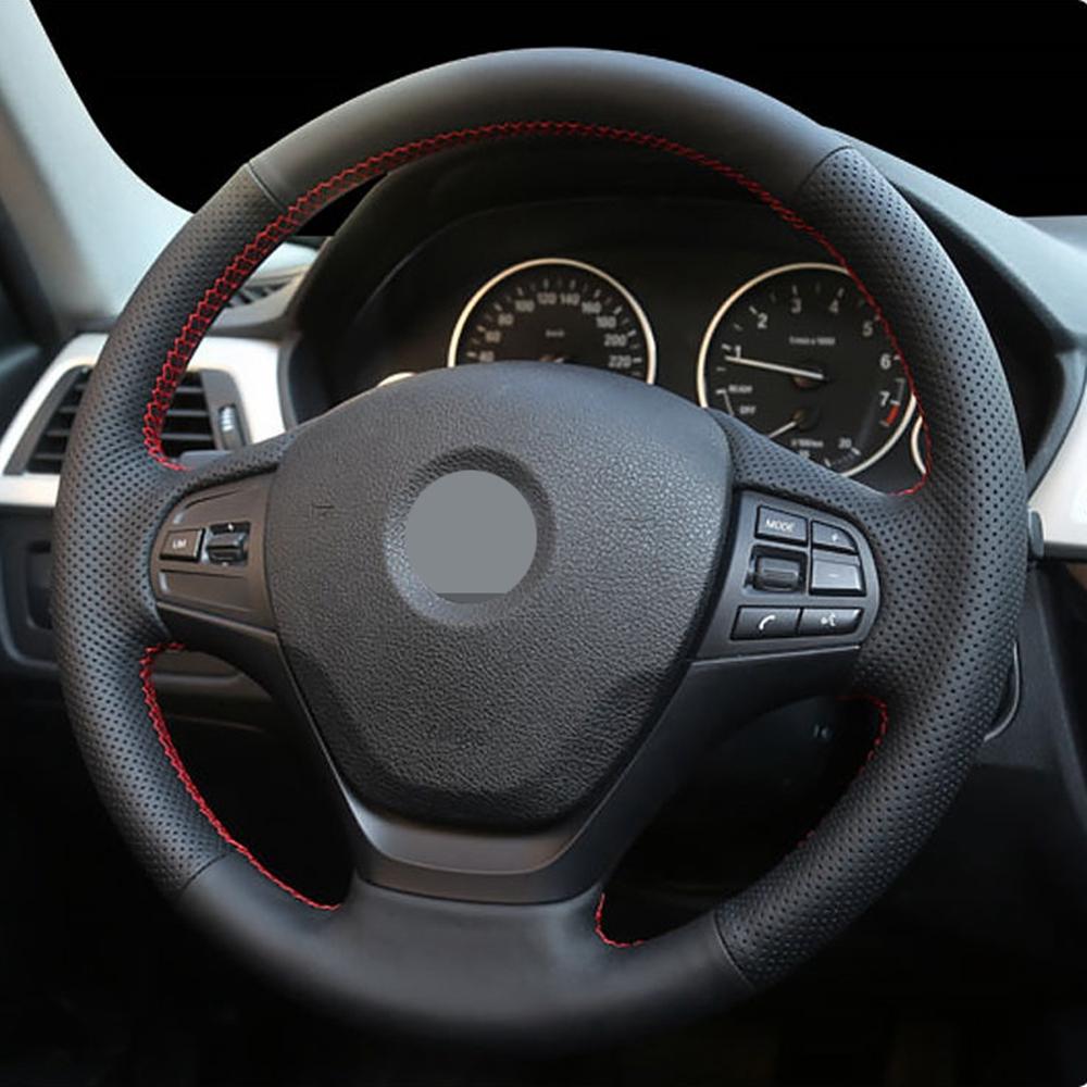 Car Steering Wheel Cover Hand-stitched Non-Slip Black Artificial Leather For BMW F30 F31 F34 F20 F21 F22