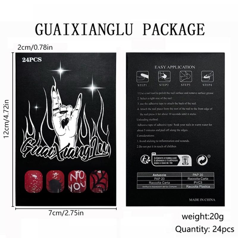 Хэллоуин Накладные ногти Французские кончики Накладные ногти Акриловые ногти Миндалевидные накладные ногти Клеящиеся ногти Наклейки для ногтей для женщин