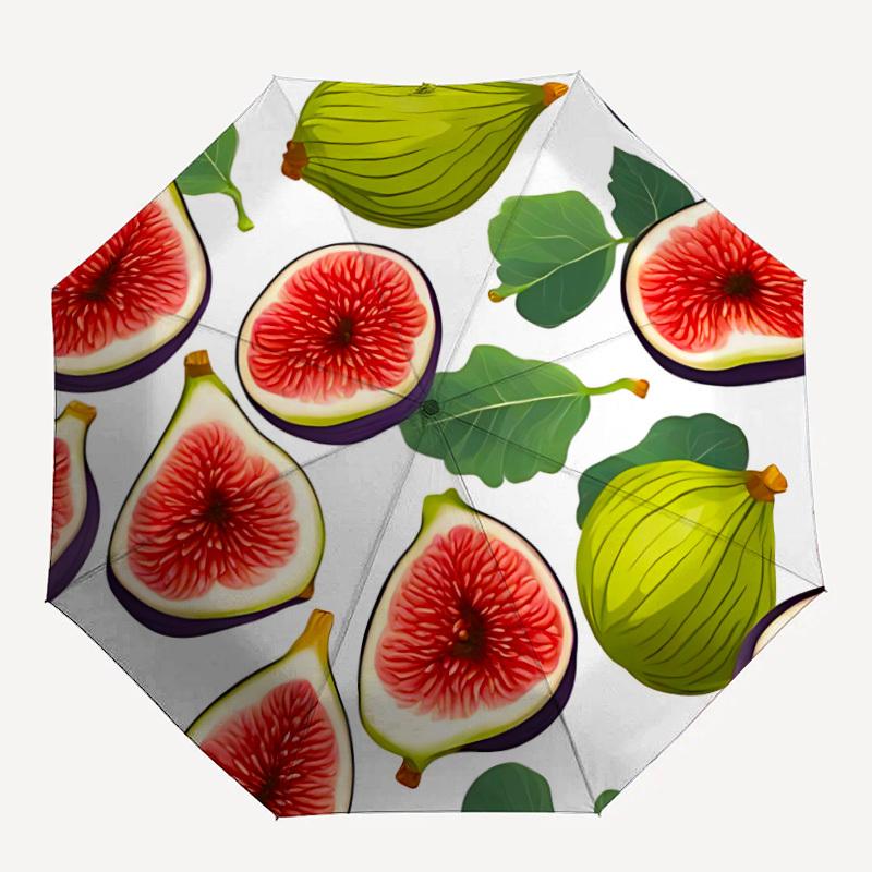 1pc Fig Pattern Automatic Folding Umbrella, 8-Rib Iron Frame, Casual Outdoor Accessory for Birthday Festival Gifts yy251128121