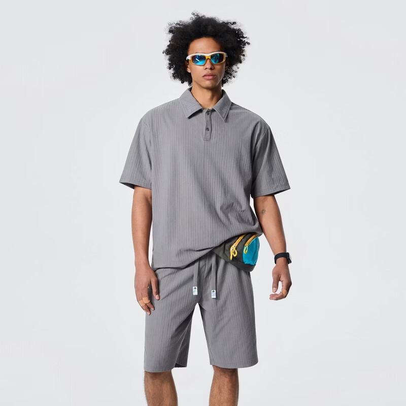 Fengxun Men's Summer Casual Lapel Short Sleeve Two-Piece Set
