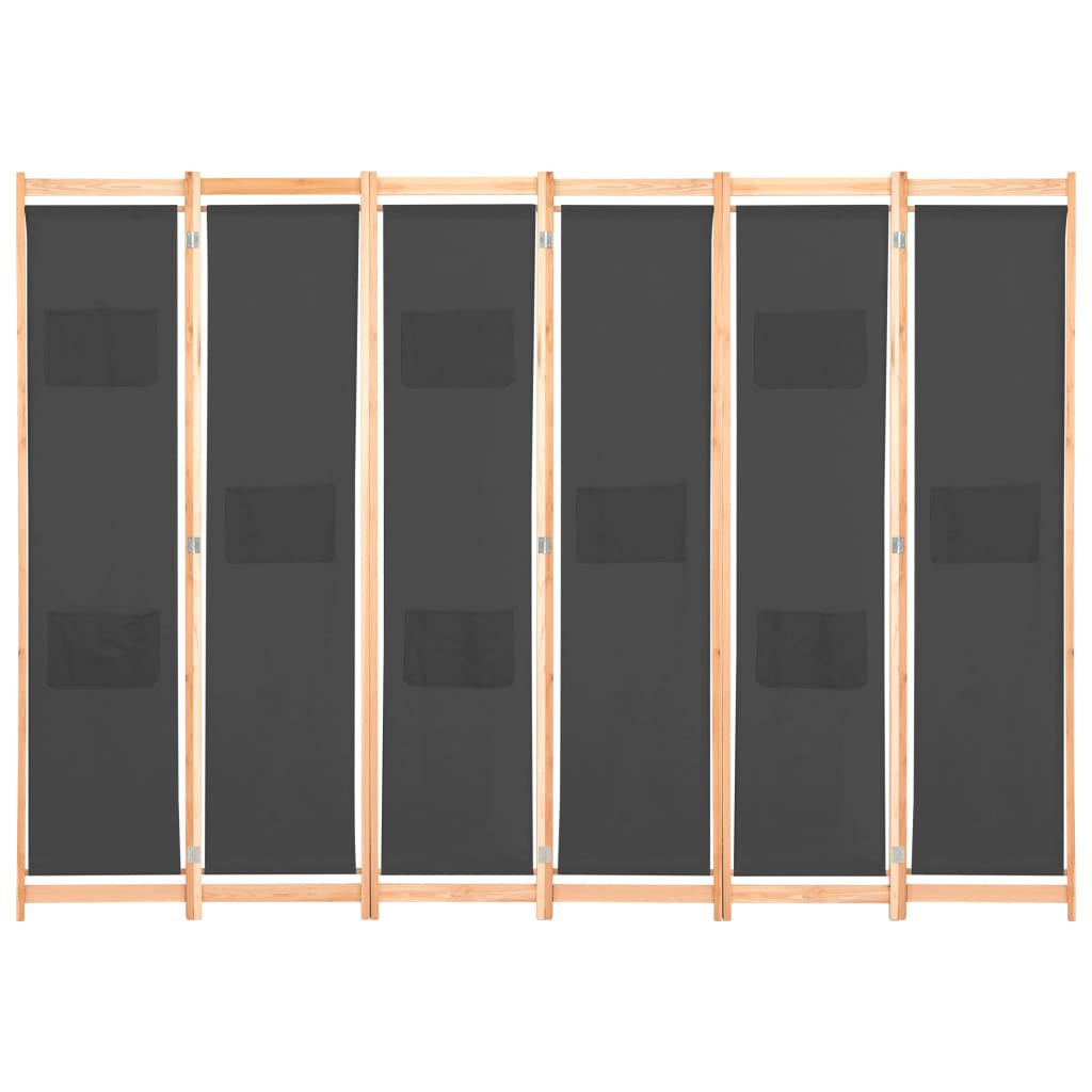 6 Panel Room Divider Gray 240 x 170 x 4 cm Fabric