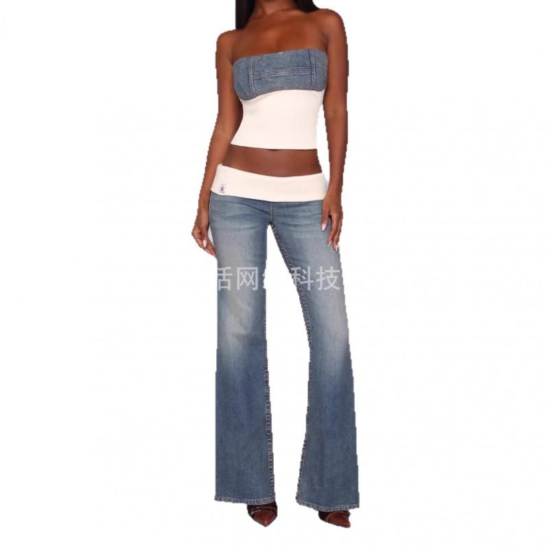Y2K Retro Flared Jeans Women Low Rise Slim Fit Distressed Denim Pants Streetwear Vintage Style