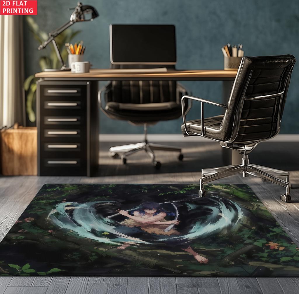 Anime Demon Area Rug, Dark Fire Water Theme Non-slip Floor Mat, Gamer Room Bedroom Decor Carpet, Washable Home Gift