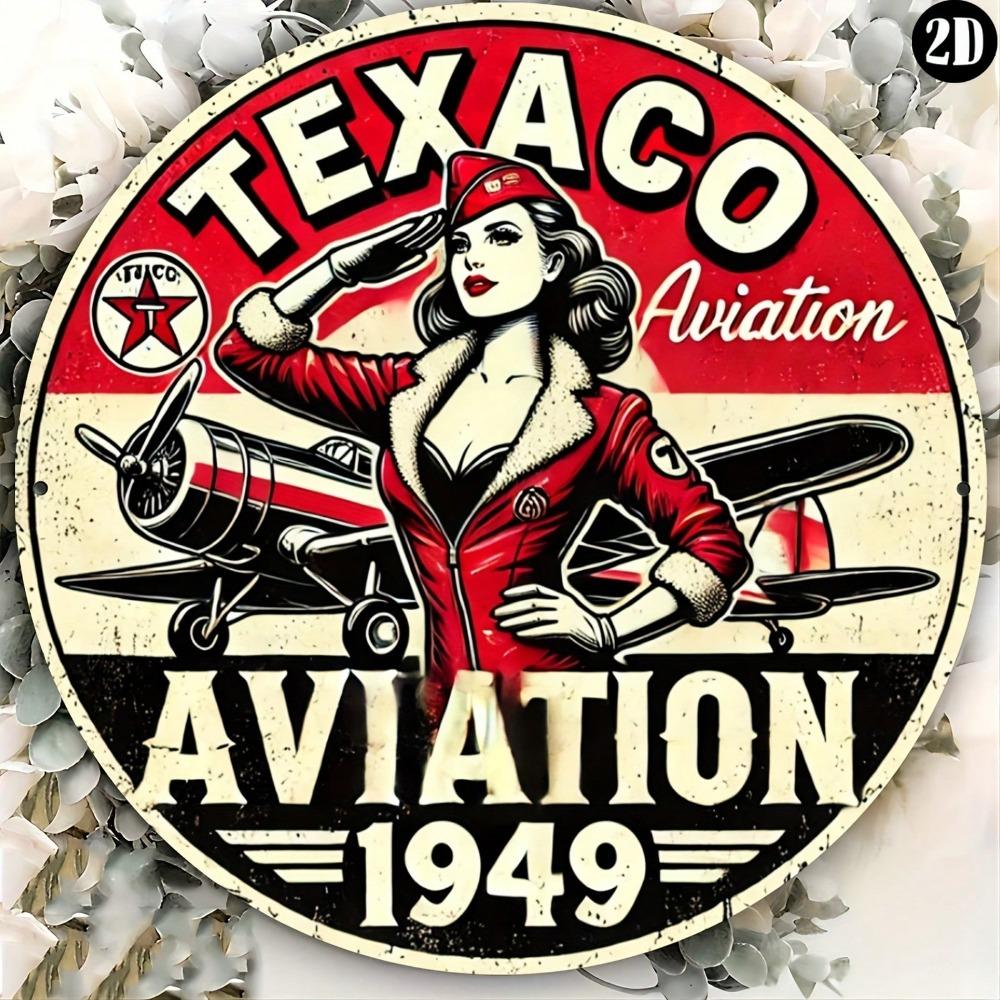 Винтажная металлическая табличка Texaco Aviation 1949 года, 8x8 дюймов, круглая, ретро, настенное искусство, декор для дома и офиса, подарок