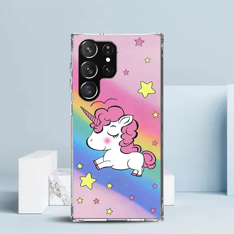 Pink Unicorn Rainbow Phone Case For Samsung Galaxy S24 S25 Edge S26 Ultra S22 S23 Plus S21 + S20 FE Soft TPU Back Cover Galaxy S