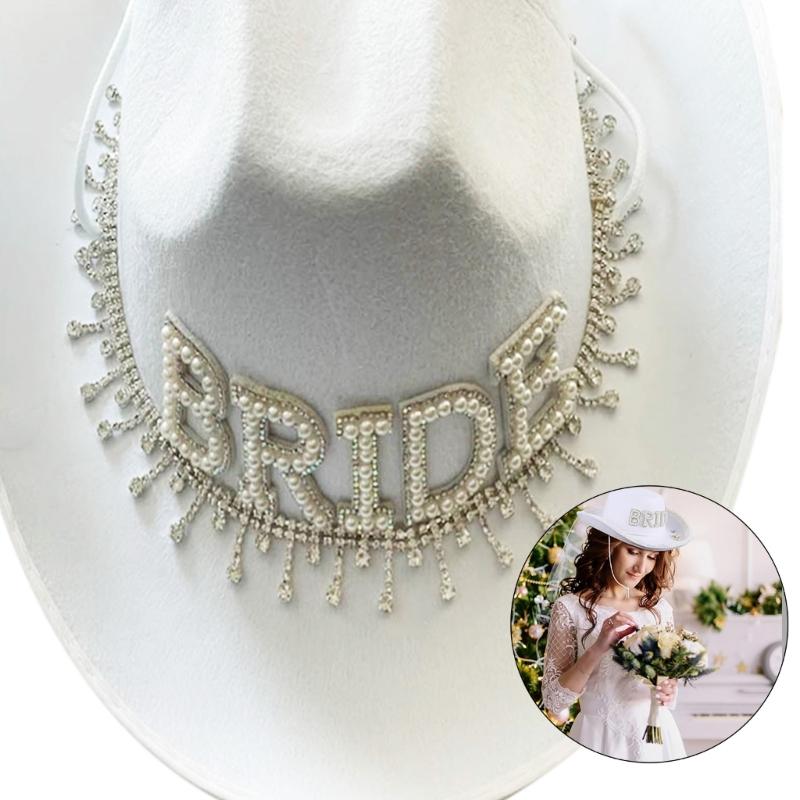 Девичник Шляпа ковбоя для невесты с искусственным жемчугом Шляпа ковбойки для девичника Карнавальная шляпа для вечеринок и фотосессий
