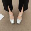 Mary Jane Shoes Women's 2024 Autumn New Flat Bottom Square Head Shallow Mouth Straight Line Style Single Shoe Women