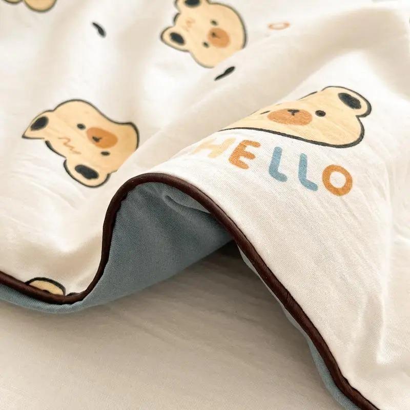 Cute Cartoon Printed Thin Quilt Kids Students Summer Double Yarn Soybean Air Conditioning Comforter Lightweight Cooling Blankets