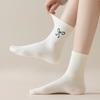 Bowknot Socks, Women's Mid-calf Socks, Solid Color Cotton Socks for Autumn and Winter, Ballet-style Sweat-absorbing and Odor-proof Women's Socks