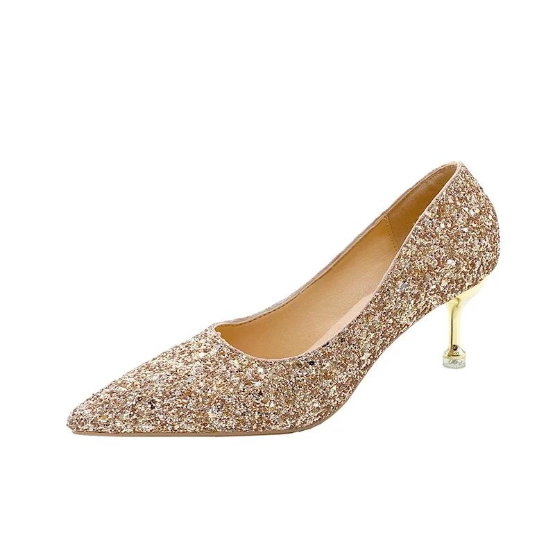 Fashion Elegant Woman Heeled Shoes Classics Bling Pointed Toe Women's Pumps Slip On Thin Heels Versatile Party Dress Wedding High Heels