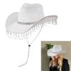 Adult Diamond Tassels Cowboy Hat with Adjustable Chin Rope Woman Western Cowboy Hat Stage Performances Photography Hat