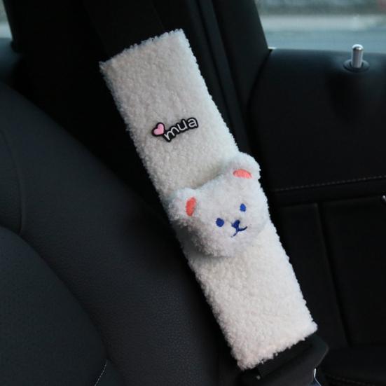 Cute Bear Decor Car Seat Belt Strap Cover Fastener Tape Soft Plush Seat Strap