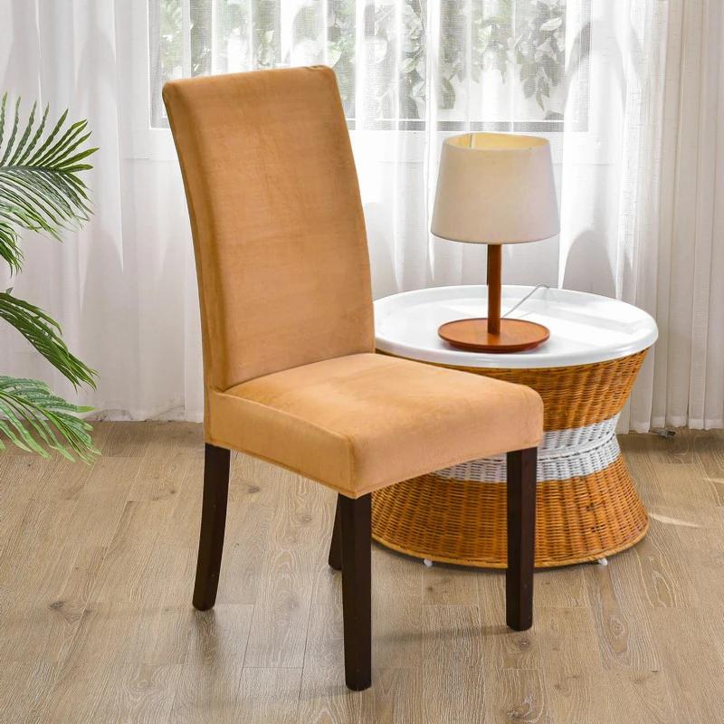 Мягкий бархатный чехол для обеденного стула, универсальный чехол для длинного стула, эластичный защитный чехол для сиденья для столовой, домашнего декора